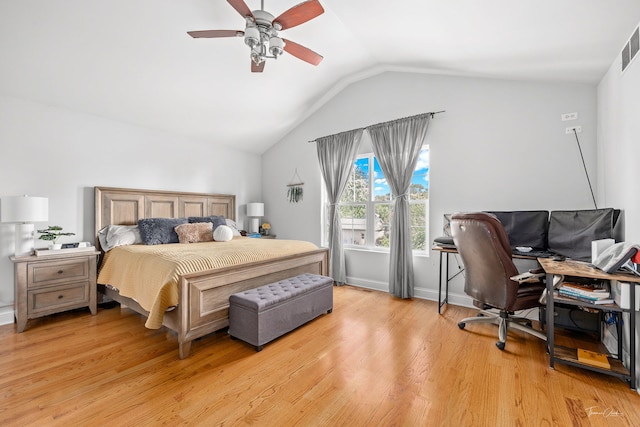 24147 S Sunset Dr, Channahon, IL 60410 - bedroom featuring lofted ceiling, light wood finished floors, and ceiling fan