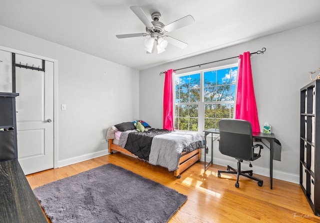 24147 S Sunset Dr, Channahon, IL 60410 - bedroom with wood finished floors, a ceiling fan, and a desk