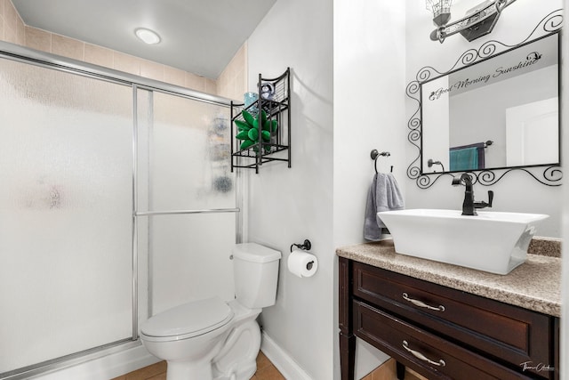 24147 S Sunset Dr, Channahon, IL 60410 - full bath with vanity, a stall shower, and tile patterned flooring
