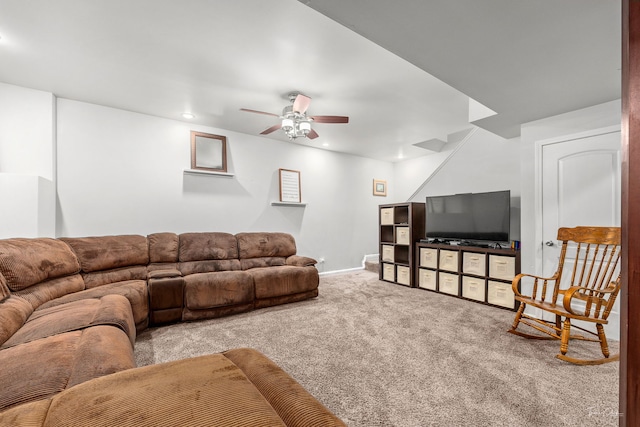 24147 S Sunset Dr, Channahon, IL 60410 - carpeted living room with ceiling fan and recessed lighting