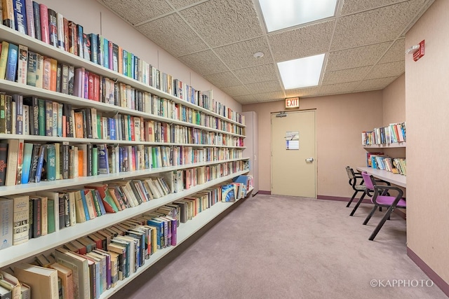 3600 N Lake Shore Dr Unit 1603, Chicago, IL 60613 - home office featuring carpet, a paneled ceiling, bookshelves, and baseboards