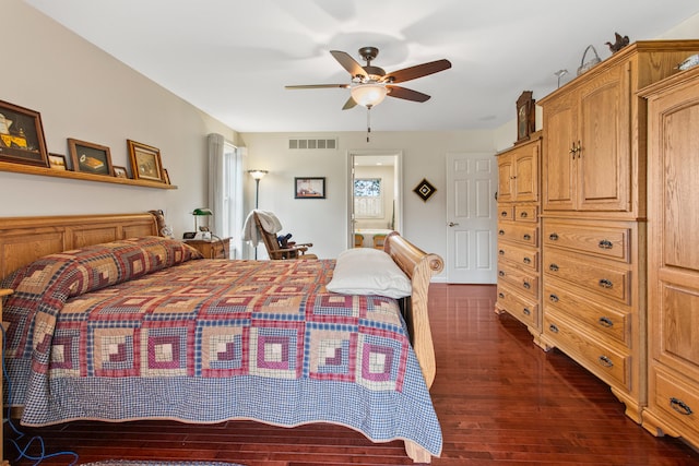 2910 Greystone Pl, Champaign, IL 61822 - bedroom with dark wood-type flooring, a ceiling fan, and ensuite bath
