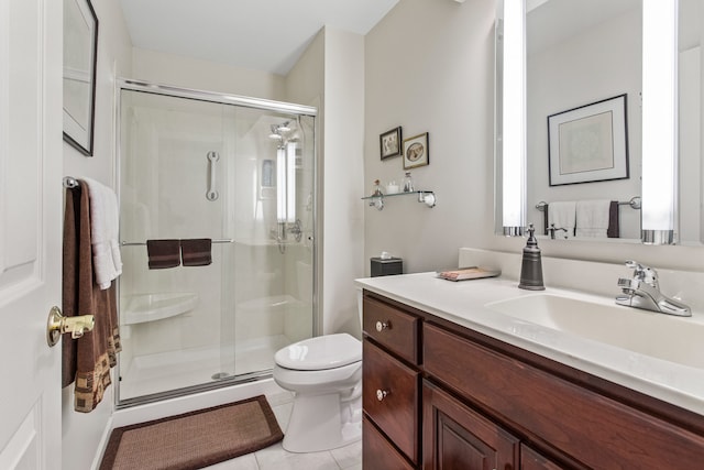 2910 Greystone Pl, Champaign, IL 61822 - bathroom with vanity, a stall shower, and tile patterned flooring