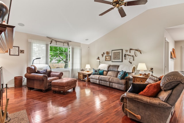 2910 Greystone Pl, Champaign, IL 61822 - living area featuring ceiling fan, hardwood / wood-style floors, and vaulted ceiling