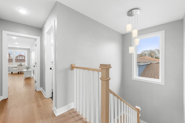 4113 Eberly Ave, Brookfield, IL 60513 - hallway with an upstairs landing, light wood-style flooring, baseboards, and recessed lighting
