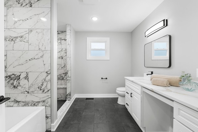 4113 Eberly Ave, Brookfield, IL 60513 - bathroom featuring vanity, toilet, baseboards, a marble finish shower, and recessed lighting