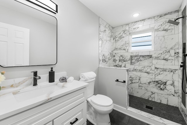 4113 Eberly Ave, Brookfield, IL 60513 - full bathroom featuring vanity, toilet, walk in shower, recessed lighting, and tile patterned floors