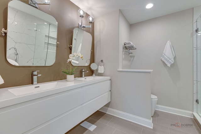 1296 Ashley Ct, Vernon Hills, IL 60061 - full bathroom featuring a marble finish shower, tile patterned floors, double vanity, and recessed lighting
