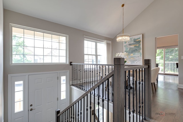 1296 Ashley Ct, Vernon Hills, IL 60061 - entrance foyer featuring a chandelier, wood finished floors, and high vaulted ceiling