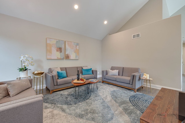 1296 Ashley Ct, Vernon Hills, IL 60061 - living area featuring high vaulted ceiling, recessed lighting, and wood finished floors