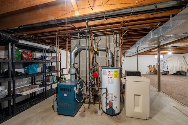 321 Cartwright Ln, Oregon, IL 61061 - unfinished basement with water heater, washer / clothes dryer, and a heating unit