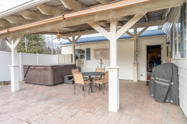 321 Cartwright Ln, Oregon, IL 61061 - view of patio / terrace featuring a hot tub, outdoor dining area, and ceiling fan