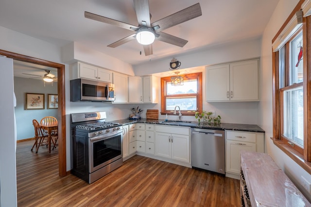 321 Cartwright Ln, Oregon, IL 61061 - kitchen with stainless steel appliances, a sink, ceiling fan, and healthy amount of natural light