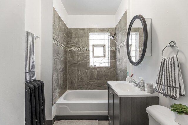 6142 S Richmond St, Chicago, IL 60629 - bathroom featuring radiator heating unit, toilet, vanity, and tub / shower combination