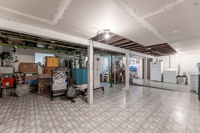 6142 S Richmond St, Chicago, IL 60629 - below grade area featuring freestanding refrigerator, separate washer and dryer, and stairs
