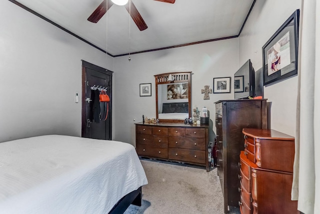 6142 S Richmond St, Chicago, IL 60629 - bedroom featuring light carpet, crown molding, and ceiling fan
