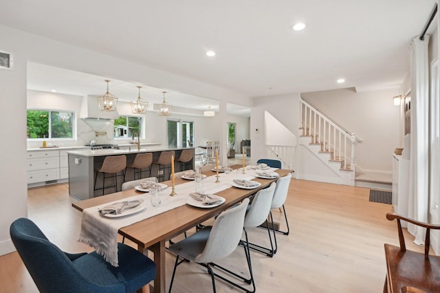 0N467 Cloos Ct, Winfield, IL 60190 - dining area featuring stairs, light wood finished floors, and recessed lighting
