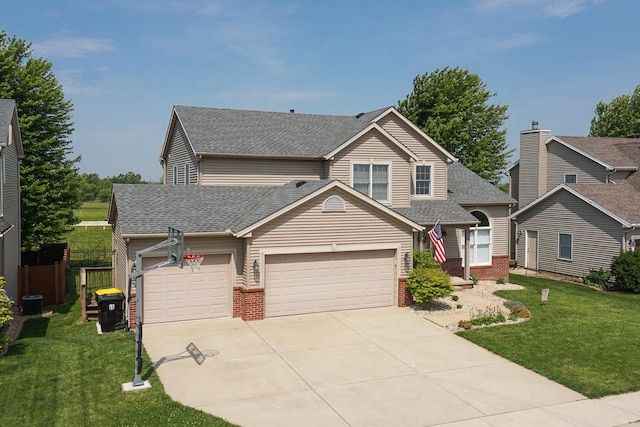 1207 Big Horn Way, Normal, IL 61761 - traditional-style home featuring a garage, concrete driveway, a front yard, a shingled roof, and brick siding