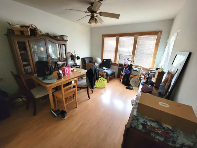 1415 N Maplewood Ave, Chicago, IL 60622 - dining room featuring wood finished floors and ceiling fan