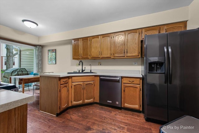 2116 Glasgow Ct, Hanover Park, IL 60133 - kitchen with refrigerator with ice dispenser, dishwashing machine, and brown cabinetry