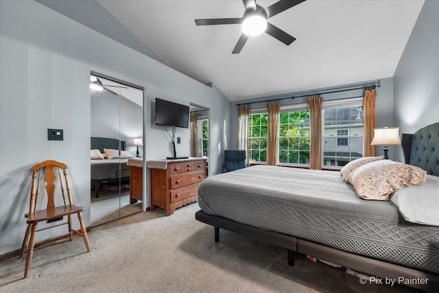 2116 Glasgow Ct, Hanover Park, IL 60133 - bedroom with vaulted ceiling, light colored carpet, and a ceiling fan