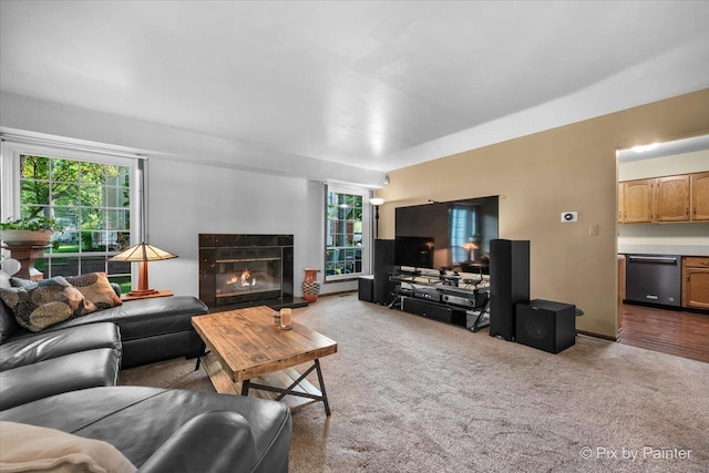 2116 Glasgow Ct, Hanover Park, IL 60133 - carpeted living area featuring a glass covered fireplace and healthy amount of natural light