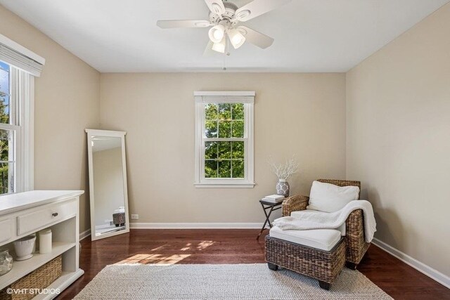 7536 Inverway Dr, Lakewood, IL 60014 - sitting room featuring dark wood-type flooring and ceiling fan