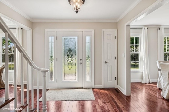 7536 Inverway Dr, Lakewood, IL 60014 - entryway featuring hardwood / wood-style floors, crown molding, and stairway