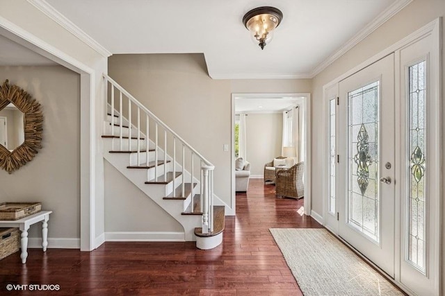 7536 Inverway Dr, Lakewood, IL 60014 - entrance foyer with plenty of natural light, hardwood / wood-style floors, stairs, and ornamental molding