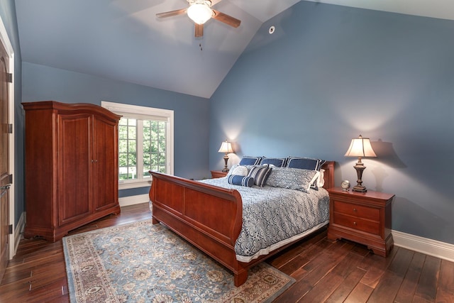 21 Forest Ave, Naperville, IL 60540 - bedroom featuring lofted ceiling, dark wood finished floors, baseboards, and a ceiling fan