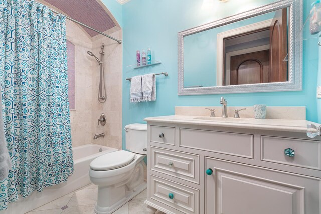 21 Forest Ave, Naperville, IL 60540 - bathroom featuring toilet, shower / bathtub combination with curtain, vanity, and tile patterned flooring
