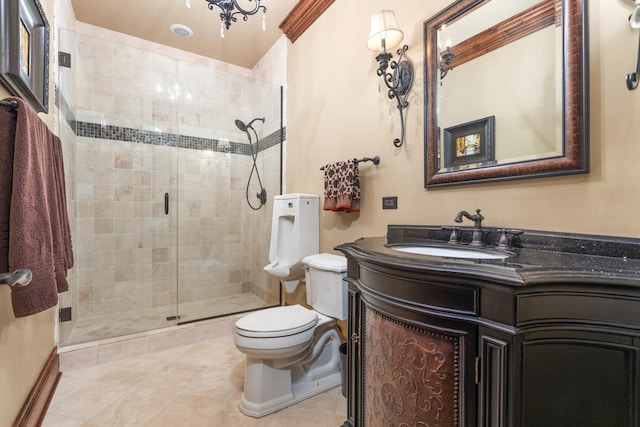 21 Forest Ave, Naperville, IL 60540 - full bath featuring toilet, vanity, a stall shower, baseboards, and tile patterned flooring
