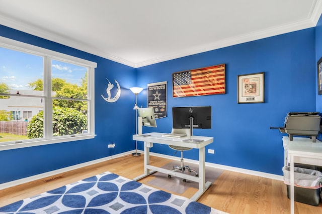 347 Yorkshire Dr, Mundelein, IL 60060 - office area featuring wood finished floors, baseboards, and crown molding