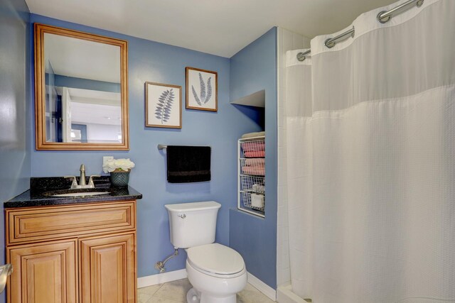 347 Yorkshire Dr, Mundelein, IL 60060 - full bath with toilet, vanity, tile patterned floors, baseboards, and a shower with shower curtain