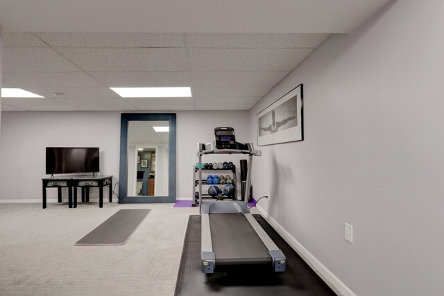 347 Yorkshire Dr, Mundelein, IL 60060 - workout area with a drop ceiling, carpet floors, and baseboards