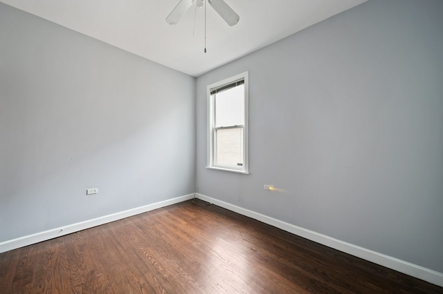 4646 W Montana St, Chicago, IL 60639 - empty room with dark wood-style floors, baseboards, and ceiling fan