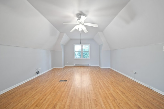 4646 W Montana St, Chicago, IL 60639 - bonus room with ceiling fan, baseboard heating, baseboards, light wood finished floors, and lofted ceiling