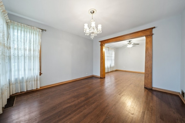 4646 W Montana St, Chicago, IL 60639 - spare room featuring a chandelier, wood finished floors, baseboards, and a ceiling fan