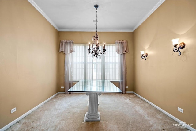 1920 Glenwood Cir Unit B, Sugar Grove, IL 60554 - unfurnished dining area featuring a chandelier, carpet flooring, crown molding, and baseboards