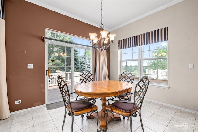 1920 Glenwood Cir Unit B, Sugar Grove, IL 60554 - dining space with a chandelier, ornamental molding, baseboards, and light tile patterned flooring