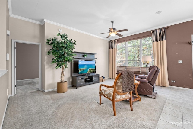 1920 Glenwood Cir Unit B, Sugar Grove, IL 60554 - tiled living room featuring a ceiling fan, ornamental molding, and baseboards