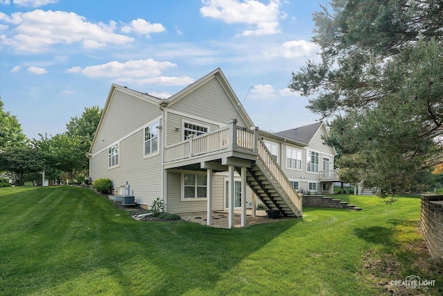 1920 Glenwood Cir Unit B, Sugar Grove, IL 60554 - rear view of house with stairway, a lawn, a wooden deck, and cooling unit