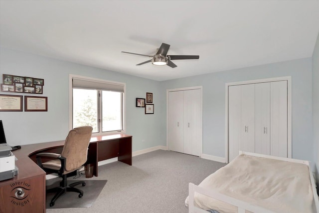 8456 Meadows Edge Trl, Tinley Park, IL 60487 - carpeted home office with ceiling fan and baseboards