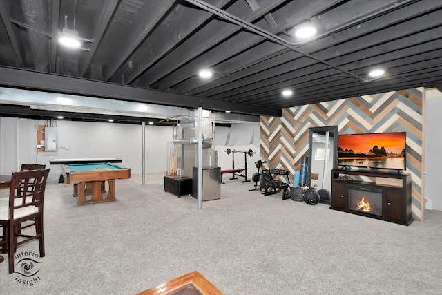 8456 Meadows Edge Trl, Tinley Park, IL 60487 - recreation room with carpet flooring, billiards table, and electric panel
