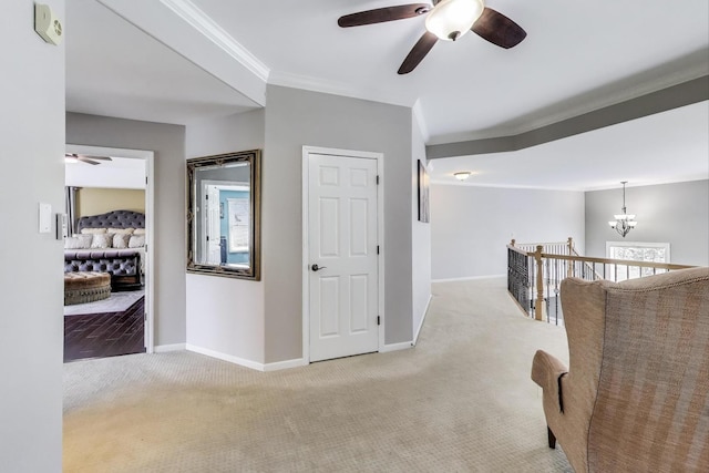 27117 Ashgate Xing, Plainfield, IL 60585 - hall with carpet floors, ornamental molding, and a chandelier