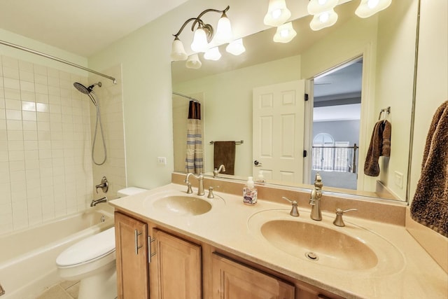 27117 Ashgate Xing, Plainfield, IL 60585 - bathroom featuring double vanity, shower / bathtub combination with curtain, and tile patterned flooring
