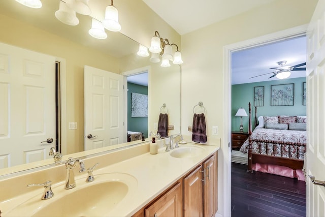 27117 Ashgate Xing, Plainfield, IL 60585 - full bath with connected bathroom, double vanity, wood finished floors, and a ceiling fan