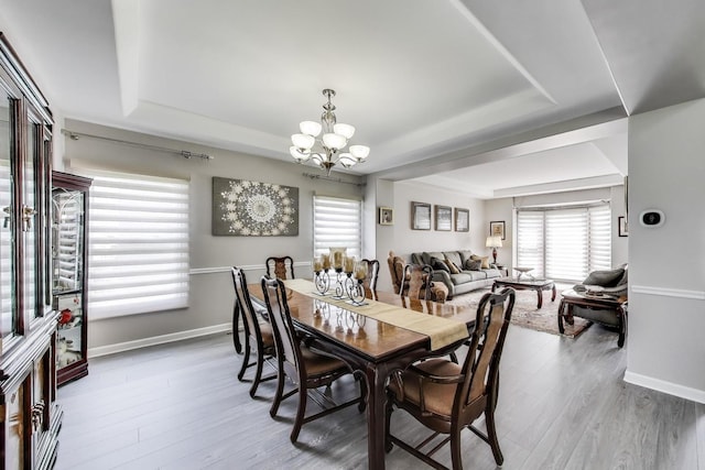 27117 Ashgate Xing, Plainfield, IL 60585 - dining space featuring a tray ceiling, a chandelier, healthy amount of natural light, and wood finished floors