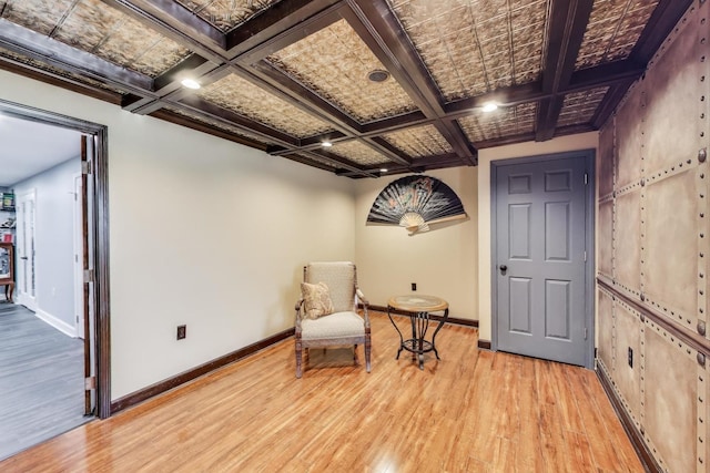 27117 Ashgate Xing, Plainfield, IL 60585 - living area featuring light wood-style floors, coffered ceiling, and beam ceiling