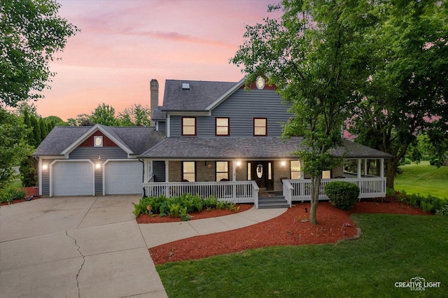 925 Merrill New Rd, Sugar Grove, IL 60554 - view of front of house featuring covered porch, an attached garage, driveway, and a lawn
